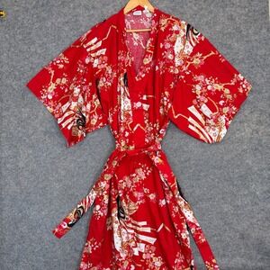 Vintage Smithsonian Institution Japanese Yukata Kimono XL Cherry Blossom Belted